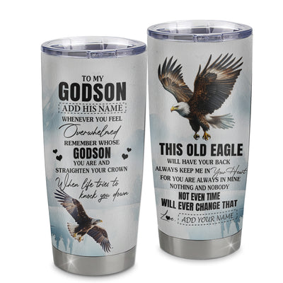 Personalized To My Godson Gifts Tumbler From Godmother Uncle Whenever Eagle Unique Birthday Gifts For Godson Graduation Christmas Stainless Steel Insulated Custom Mug | teecentury