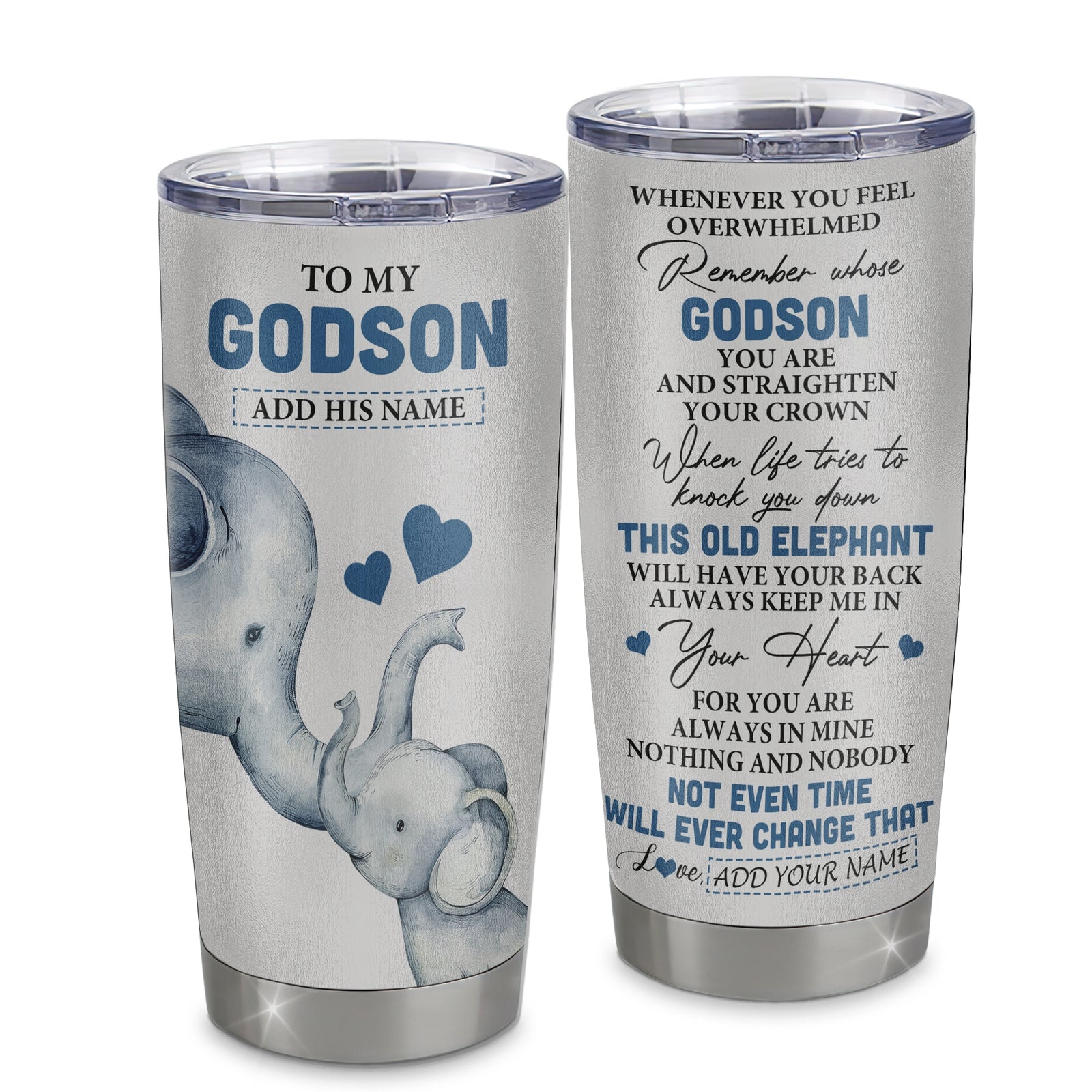 Personalized To My Godson Gifts Tumbler From Godmother Uncle Whenever Elephant Unique Birthday Gifts For Godson Graduation Christmas Custom Stainless Steel Travel Mug | teecentury