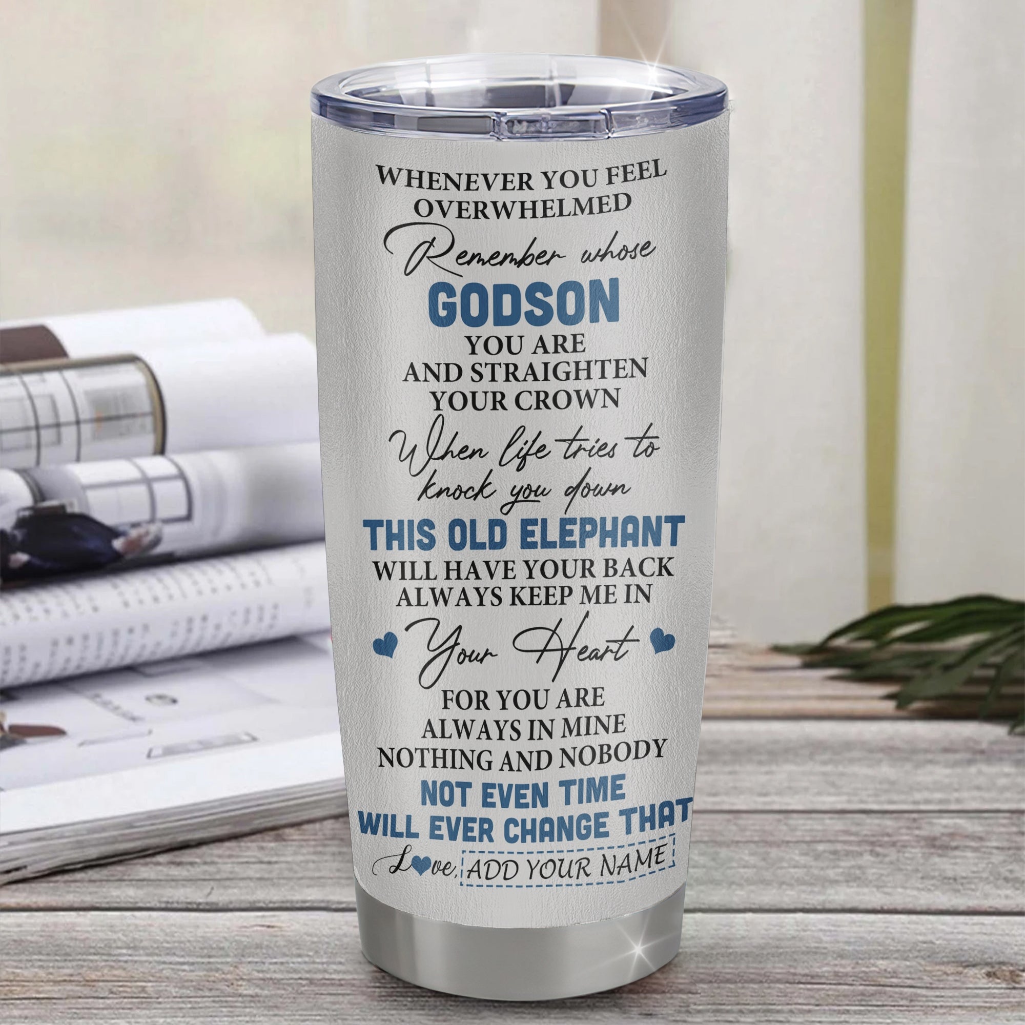 Personalized To My Godson Gifts Tumbler From Godmother Uncle Whenever Elephant Unique Birthday Gifts For Godson Graduation Christmas Custom Stainless Steel Travel Mug | teecentury