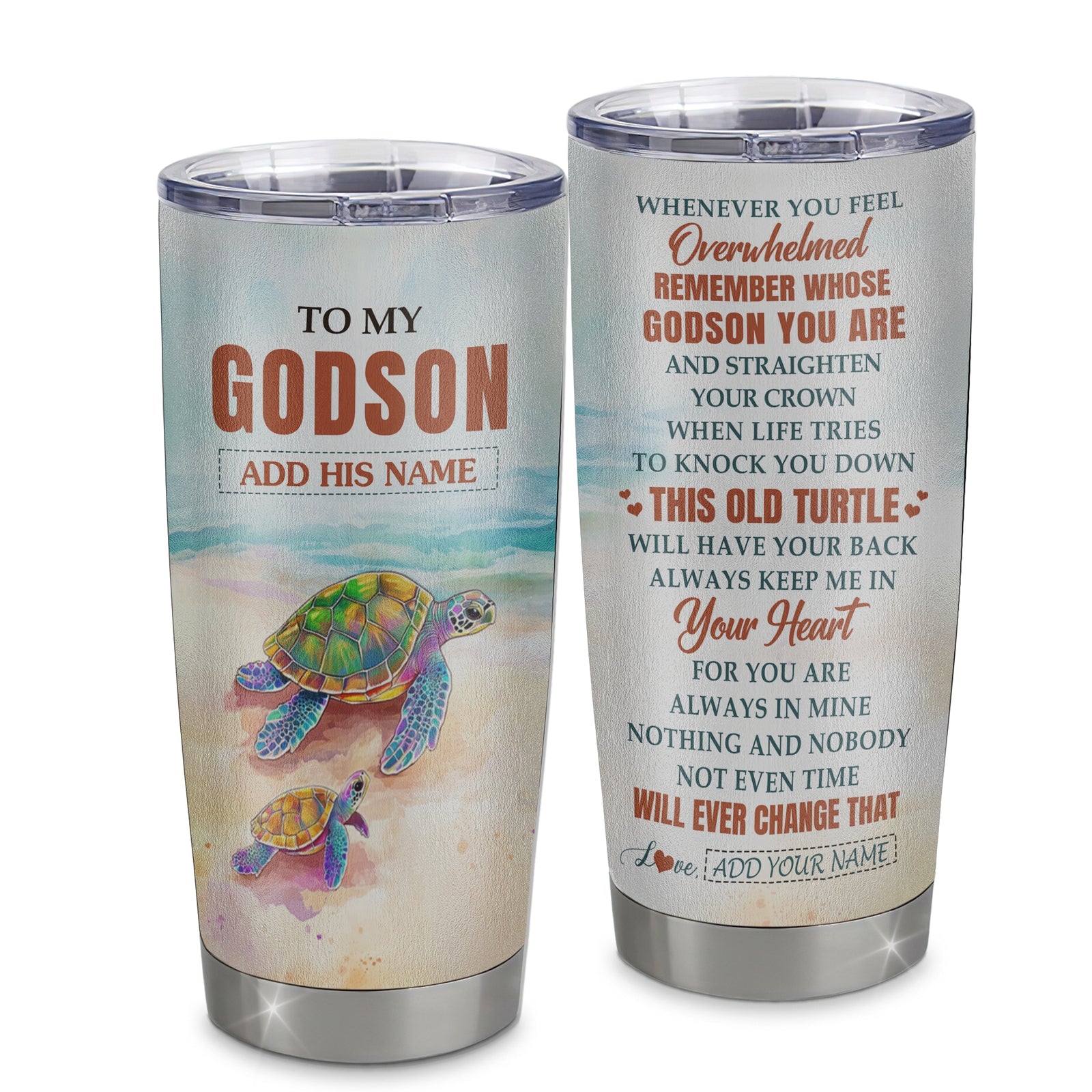 Personalized To My Godson Gifts Tumbler From Godmother Uncle Whenever Turtle Unique Birthday Gifts For Godson Graduation Christmas Custom Stainless Steel Cup Mug | teecentury