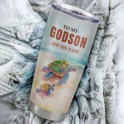 Personalized To My Godson Gifts Tumbler From Godmother Uncle Whenever Turtle Unique Birthday Gifts For Godson Graduation Christmas Custom Stainless Steel Cup Mug | teecentury