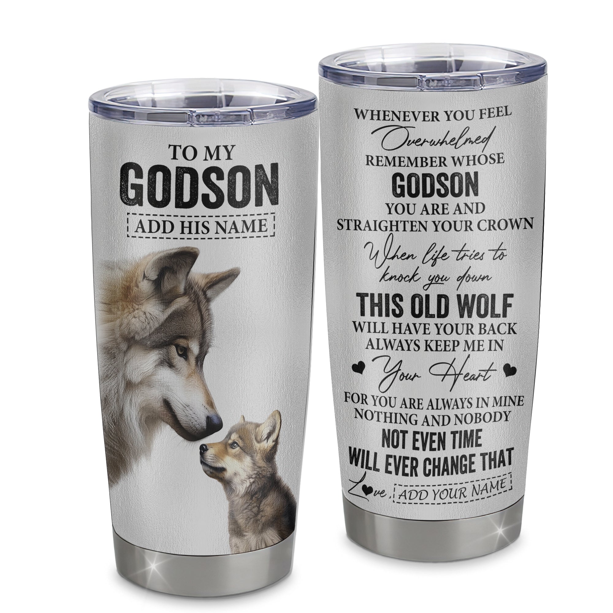 Personalized To My Godson Gifts Tumbler From Godmother Uncle Whenever Wolf Unique Birthday Gifts For Godson Graduation Christmas Custom Stainless Steel Cup Travel Mug | teecentury