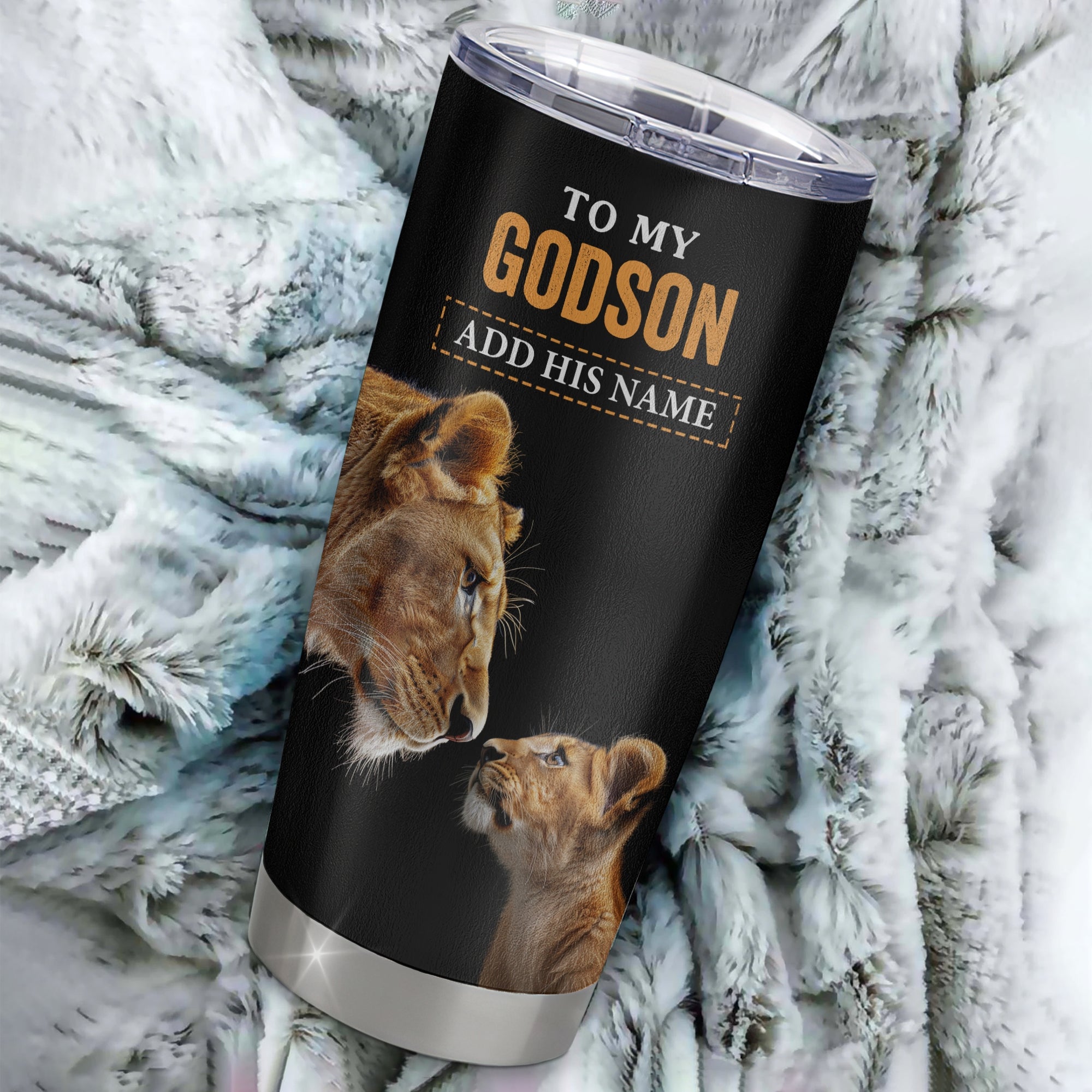 Personalized To My Godson Gifts Tumbler From Godmother Wherever Your Journey In Life Lion Goddaughter Birthday Gifts Christmas Custom Stainless Steel Travel Mug | teecentury