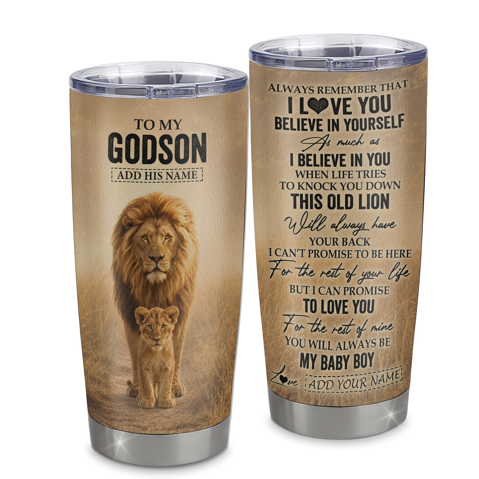 Personalized To My Godson Gifts Tumbler From Uncle Always Remember Lion Gifts For Godson Birthday Graduation Christmas Custom Stainless Steel Travel Mug | teecentury