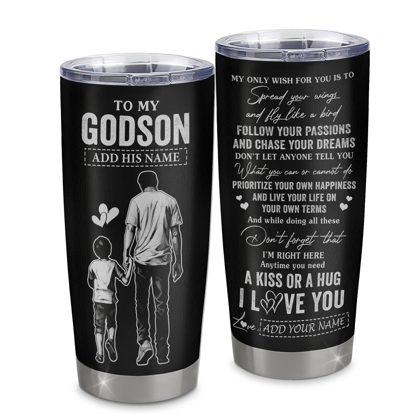 Personalized To My Godson Gifts Tumbler From Uncle Godfather My Only Wish For You Godson Birthday Gifts Graduation Christmas Custom Stainless Steel Cup Travel Mug | teecentury