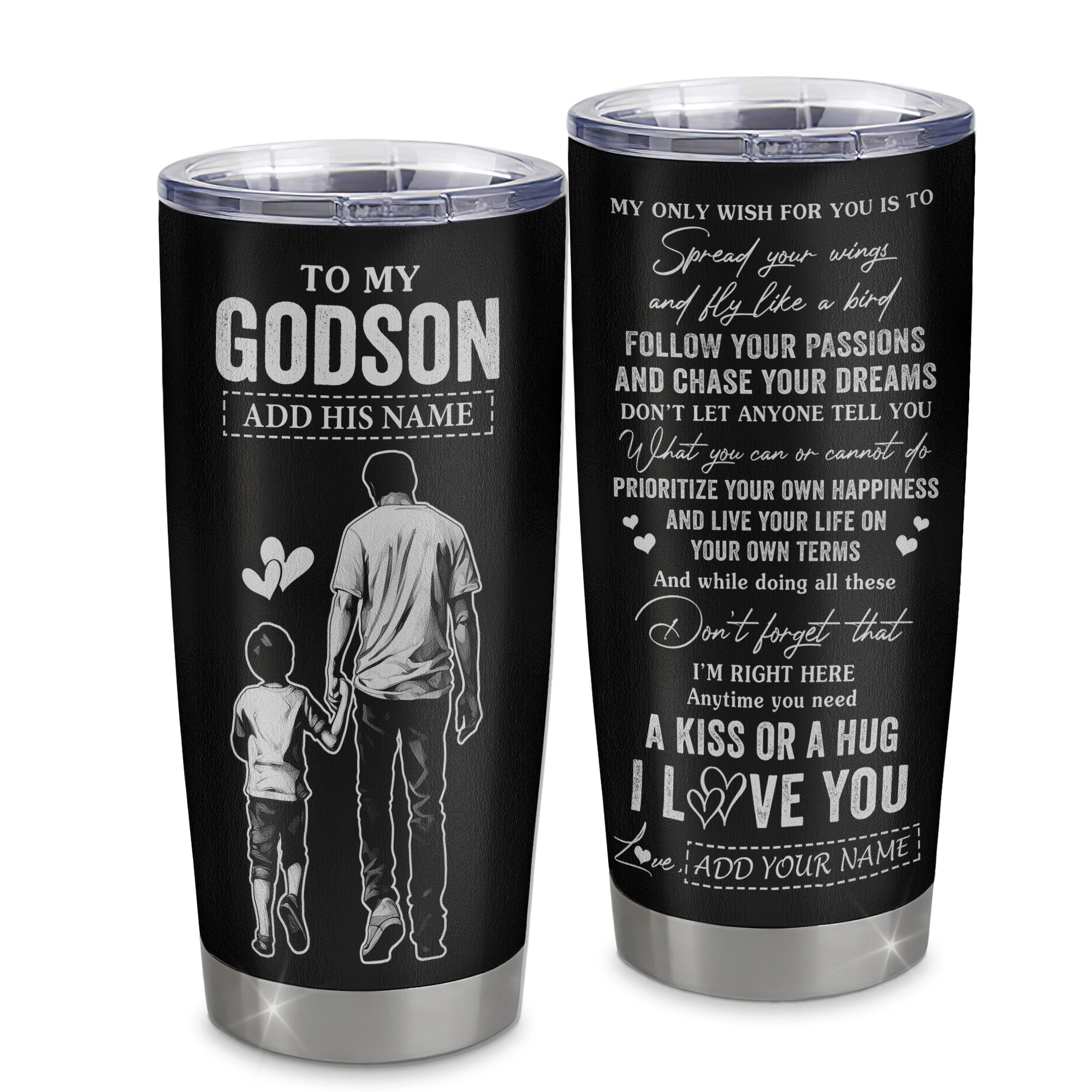 Personalized To My Godson Gifts Tumbler From Uncle Godfather My Only Wish For You Godson Birthday Gifts Graduation Christmas Custom Stainless Steel Cup Travel Mug | teecentury