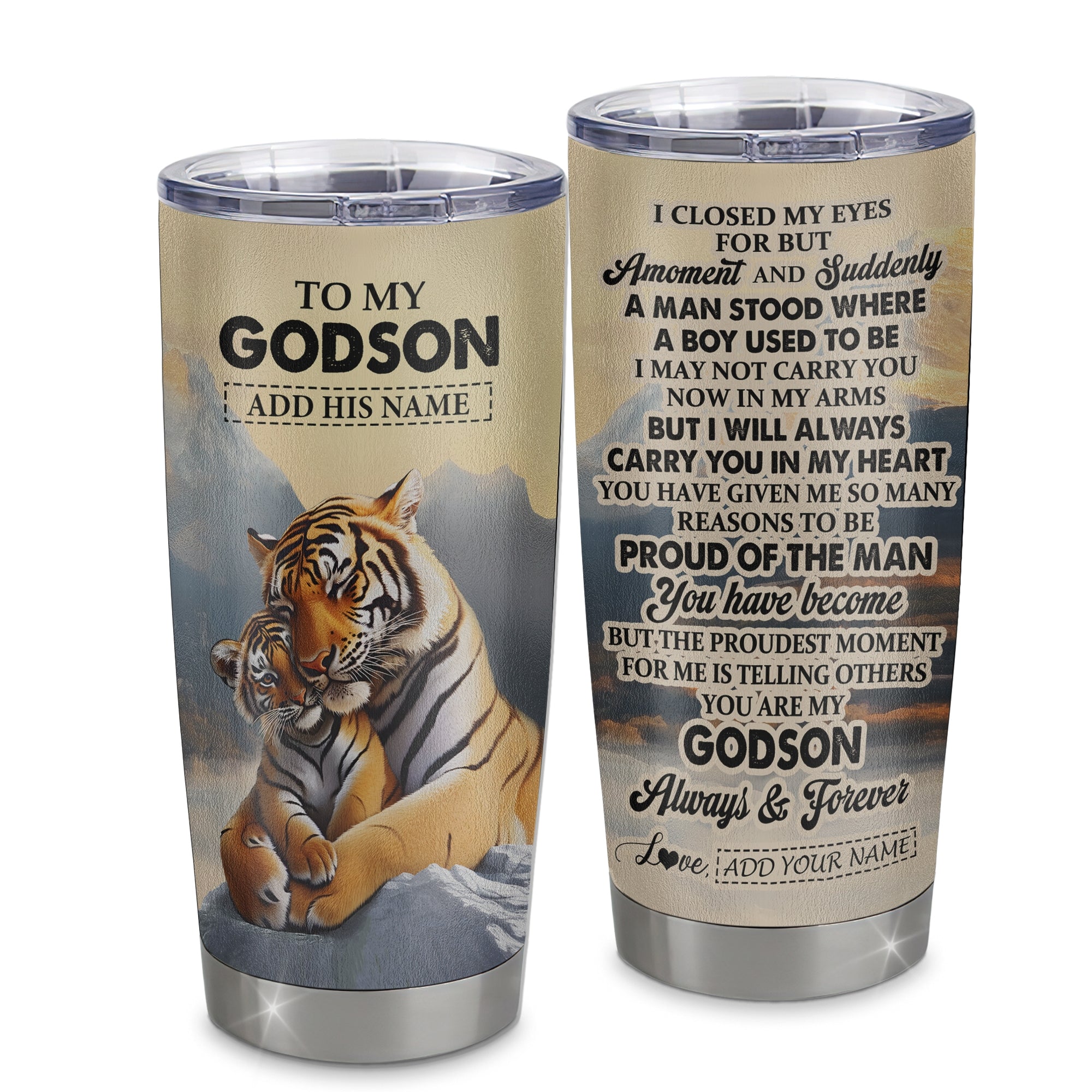 Personalized To My Godson Gifts Tumbler Tiger From Godmother Uncle Godmother You Are My Godson Birthday Gifts Graduation Christmas Custom Stainless Steel Travel Mug Shirt & Hoodie | teecentury