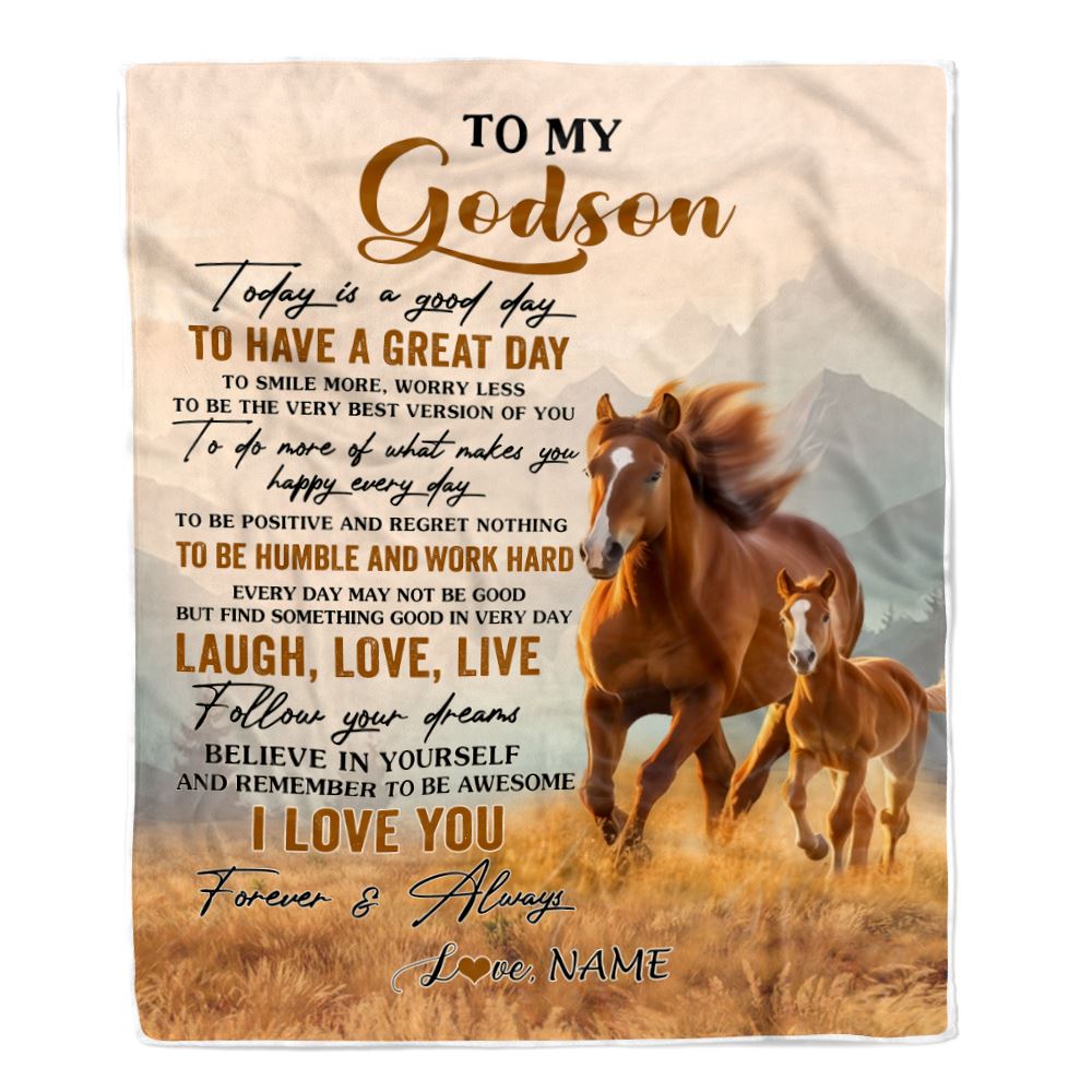 Personalized To My Godson Horse Blanket From Godmother Uncle Every Day Laugh Love Live Godson Birthday Gifts Graduation Christmas Customized Fleece Blanket | teecentury