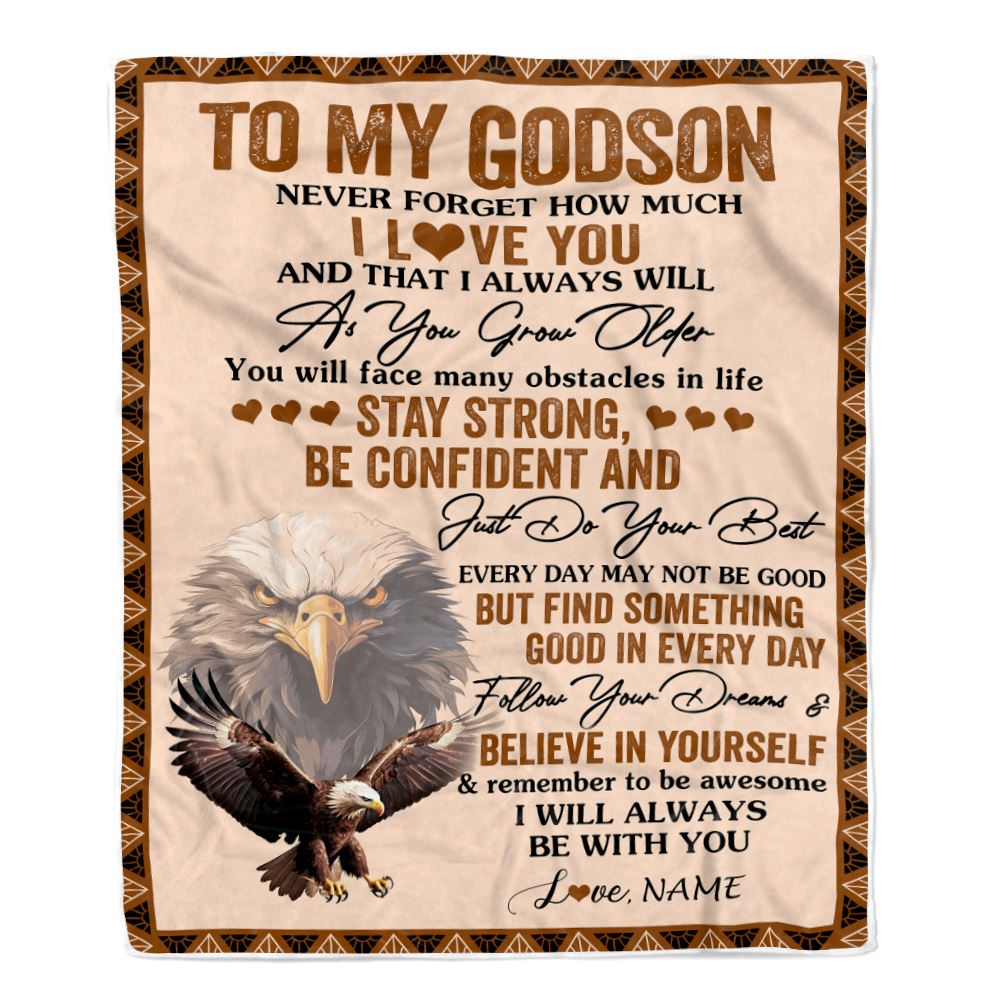 Personalized To My Godson I Love You Forever Blanket From Aunt Uncle Godfather Eagle Godson Birthday Gifts Graduation Christmas Customized Fleece Throw Blanket | teecentury