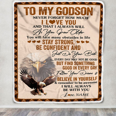 Personalized To My Godson I Love You Forever Blanket From Aunt Uncle Godfather Eagle Godson Birthday Gifts Graduation Christmas Customized Fleece Throw Blanket | teecentury