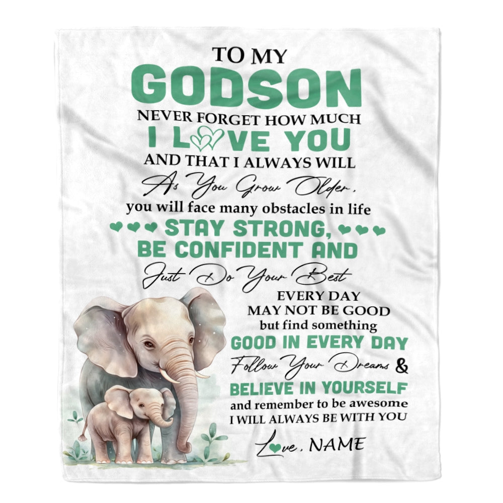 Personalized To My Godson I Love You Forever Blanket From Aunt Uncle Godfather Elephant Godson Birthday Gifts Graduation Christmas Customized Fleece Blanket | teecentury