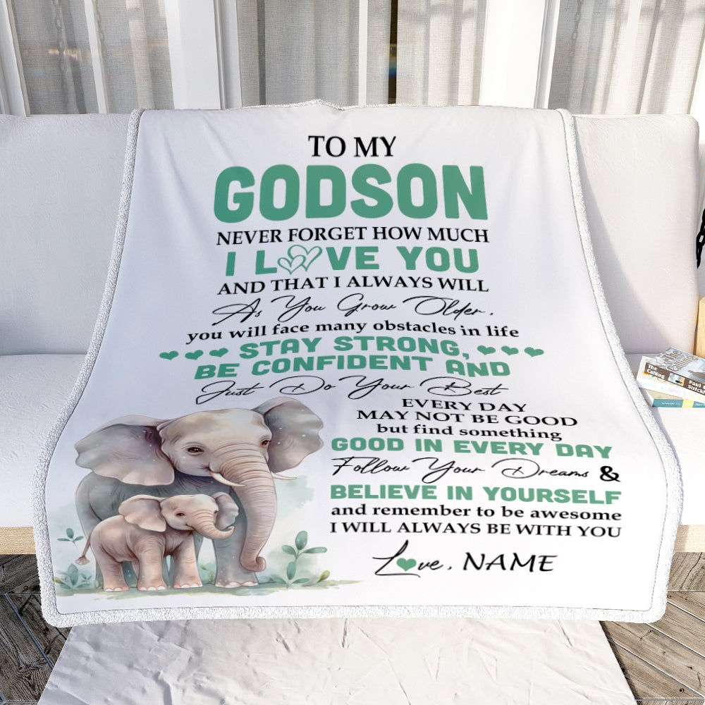 Personalized To My Godson I Love You Forever Blanket From Aunt Uncle Godfather Elephant Godson Birthday Gifts Graduation Christmas Customized Fleece Blanket | teecentury