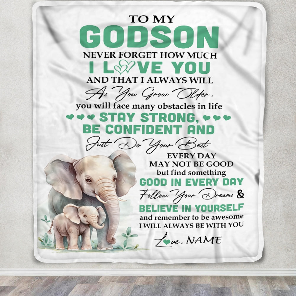 Personalized To My Godson I Love You Forever Blanket From Aunt Uncle Godfather Elephant Godson Birthday Gifts Graduation Christmas Customized Fleece Blanket | teecentury