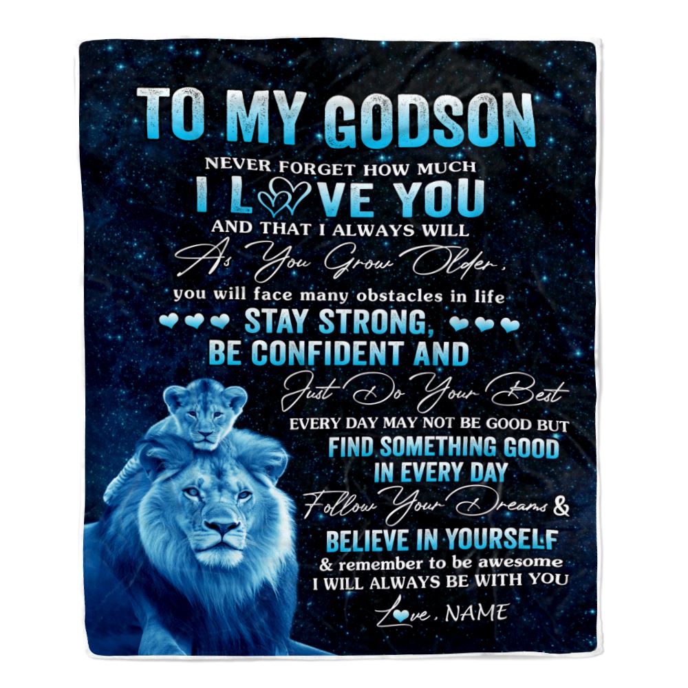 Personalized To My Godson I Love You Forever Blanket From Godfather Lion Godchild Godson Birthday Gifts Graduation Christmas Customized Fleece Blanket | teecentury