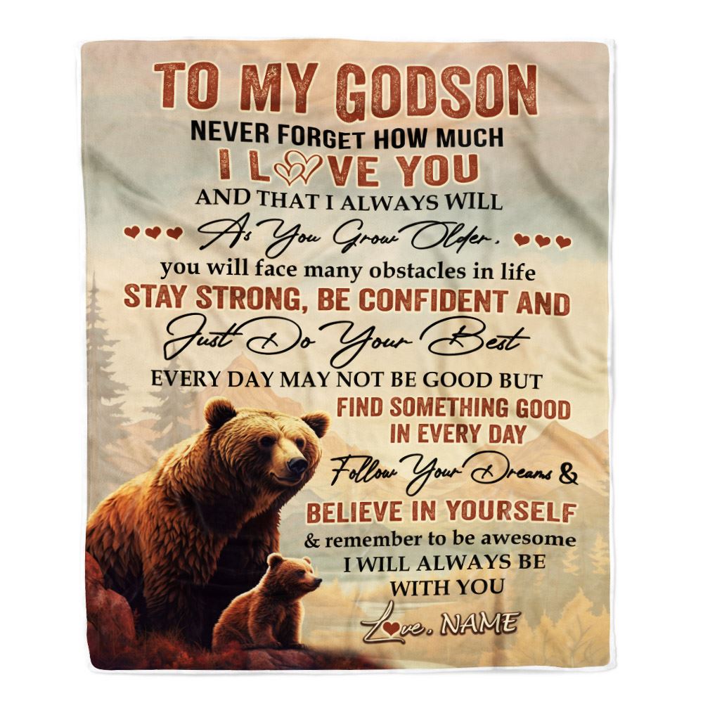 Personalized To My Godson I Love You Forever Blanket From Godmother Godfather Bear Godson Birthday Gifts Graduation Christmas Customized Fleece Blanket | teecentury