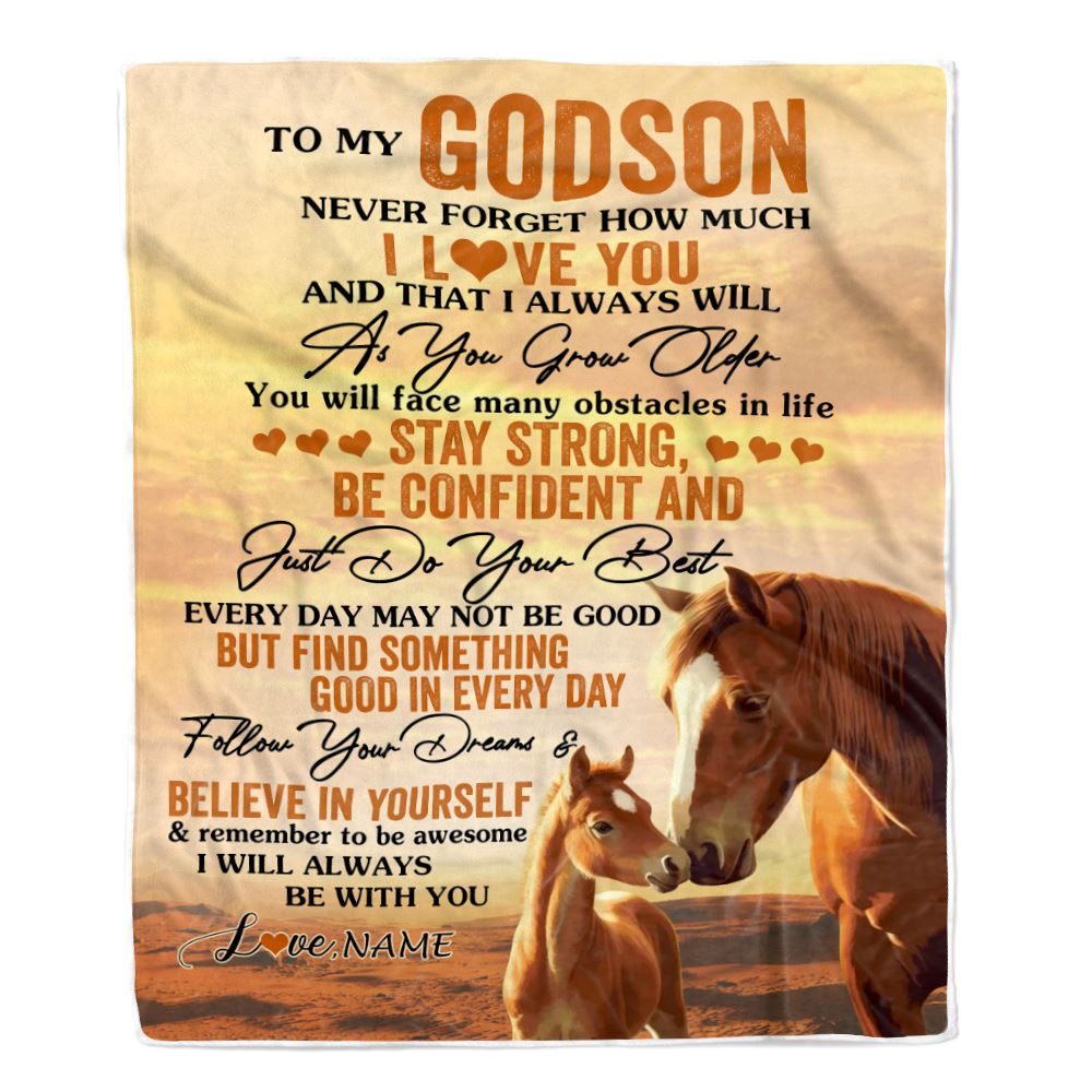 Personalized To My Godson I Love You Forever Blanket From Godmother Godfather Uncle Horse Godson Birthday Gifts Graduation Christmas Customized Fleece Blanket | teecentury