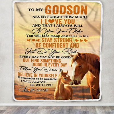 Personalized To My Godson I Love You Forever Blanket From Godmother Godfather Uncle Horse Godson Birthday Gifts Graduation Christmas Customized Fleece Blanket | teecentury