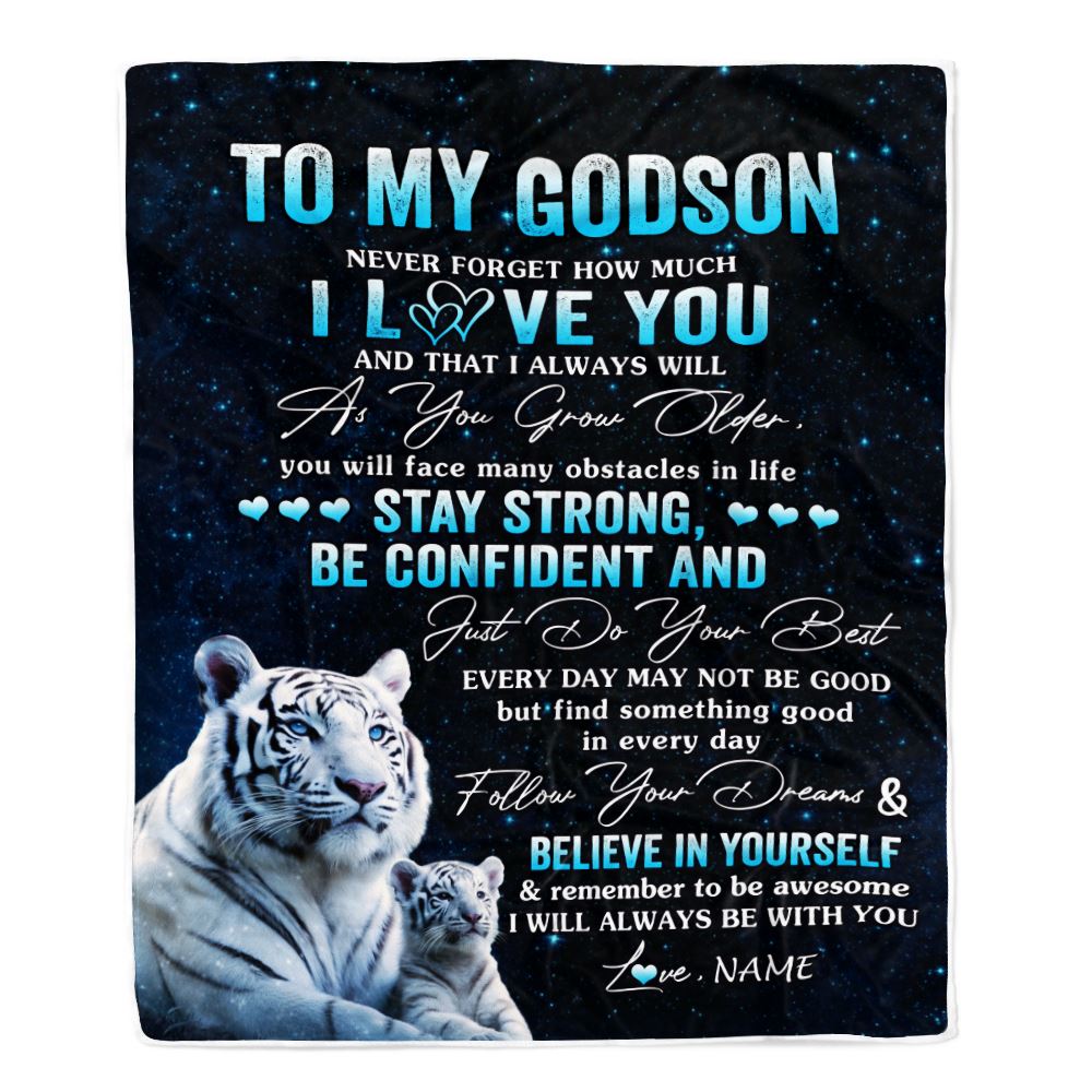 Personalized To My Godson I Love You Forever Blanket From Godmother Godfather White Tiger Godchild Godson Graduation Christmas Customized Fleece Blanket | teecentury