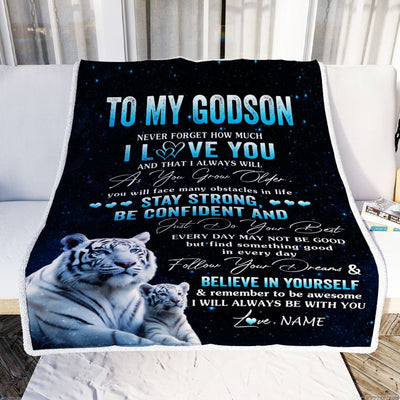Personalized To My Godson I Love You Forever Blanket From Godmother Godfather White Tiger Godchild Godson Graduation Christmas Customized Fleece Blanket | teecentury