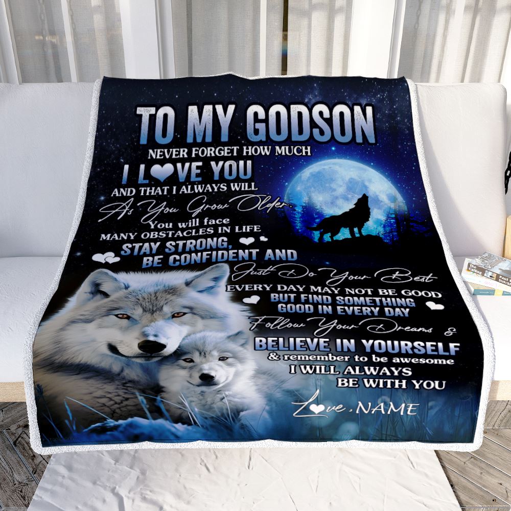 Personalized To My Godson I Love You Forever Blanket From Godmother Godfather Wolf Godson Birthday Gifts Graduation Christmas Customized Fleece Blanket | teecentury