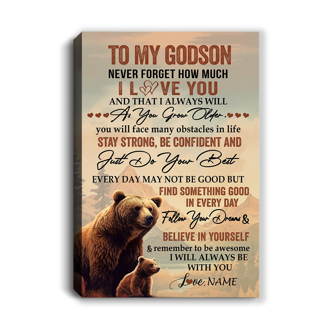 Personalized To My Godson I Love You Forever Canvas From Godfather Godmother Bear Godson Birthday Gifts Graduation Christmas Custom Wall Art Print Framed Canvas | teecentury