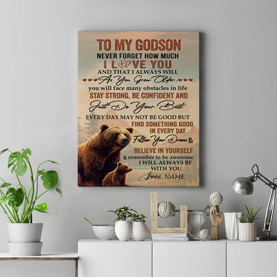 Personalized To My Godson I Love You Forever Canvas From Godfather Godmother Bear Godson Birthday Gifts Graduation Christmas Custom Wall Art Print Framed Canvas | teecentury