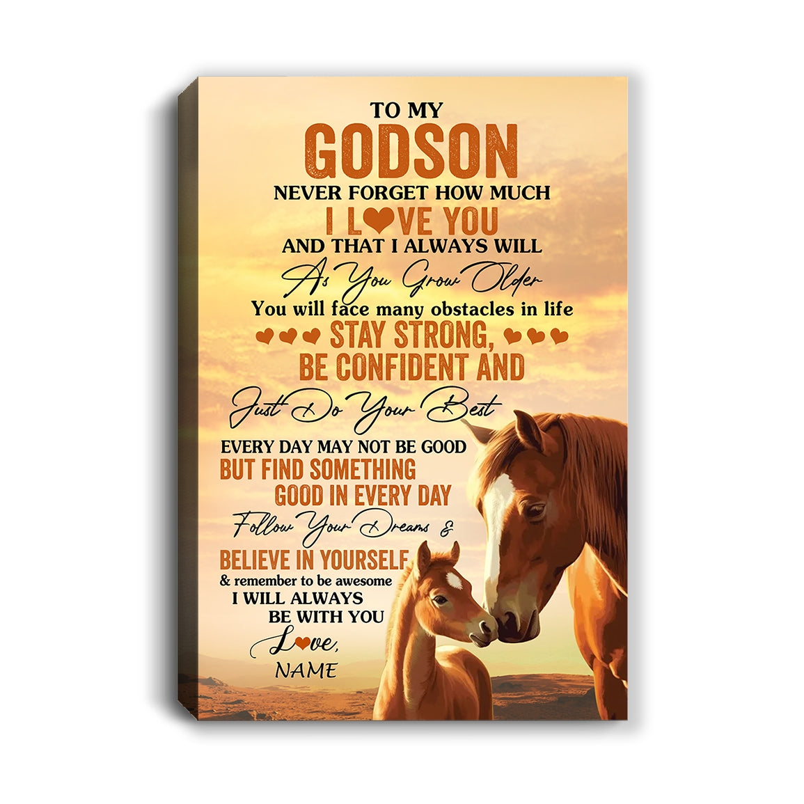 Personalized To My Godson I Love You Forever Canvas From Godfather Godmother Horse Godson Birthday Gifts Graduation Christmas Custom Wall Art Print Framed Canvas | teecentury