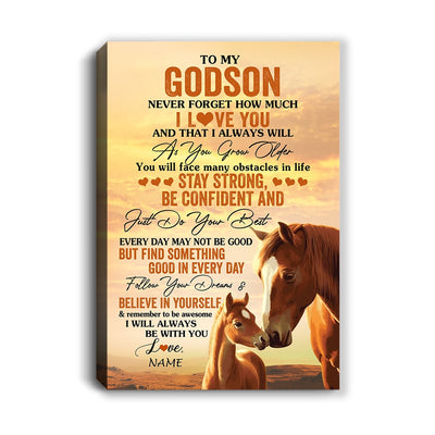 Personalized To My Godson I Love You Forever Canvas From Godfather Godmother Horse Godson Birthday Gifts Graduation Christmas Custom Wall Art Print Framed Canvas | teecentury