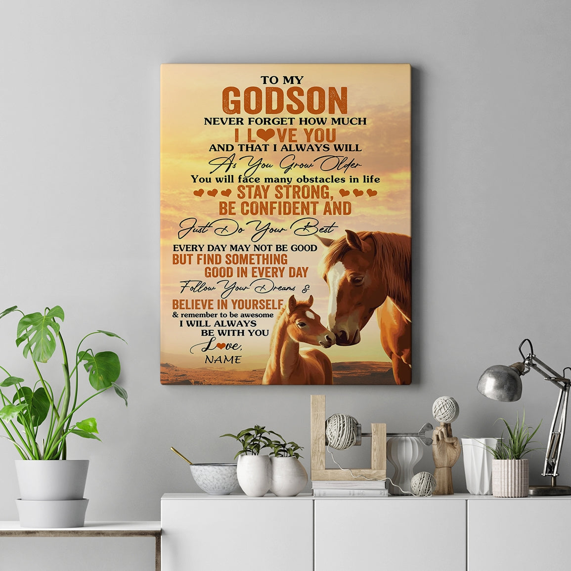 Personalized To My Godson I Love You Forever Canvas From Godfather Godmother Horse Godson Birthday Gifts Graduation Christmas Custom Wall Art Print Framed Canvas | teecentury