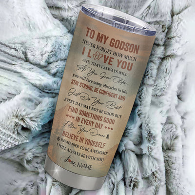 Personalized To My Godson I Love You Forever Tumbler From Godmother Aunt Uncle Stainless Steel Cup Bear Godson Birthday Gifts Graduation Christmas Custom Travel Mug | teecentury
