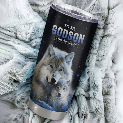 Personalized To My Godson I Love You Forever Tumbler From Godmother Godfather Wolf Godson Birthday Gifts Graduation Christmas Custom Stainless Steel Cup Travel Mug | teecentury