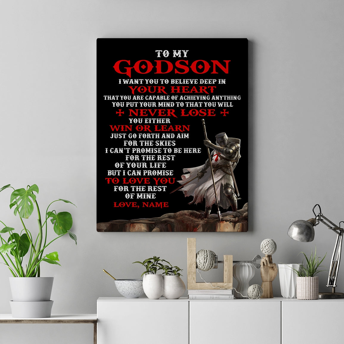 Personalized To My Godson Knight Templar Canvas From Godfather Aunt You Will Never Lose Godson Birthday Gifts Graduation Christmas Custom Wall Art Print Framed Canvas | teecentury