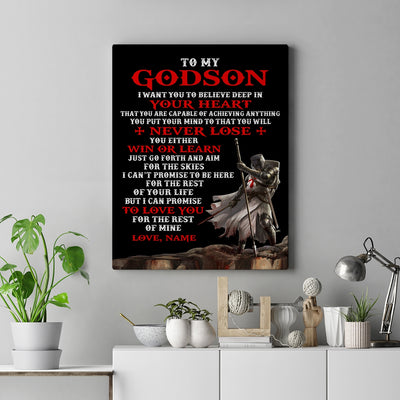 Personalized To My Godson Knight Templar Canvas From Godfather Aunt You Will Never Lose Godson Birthday Gifts Graduation Christmas Custom Wall Art Print Framed Canvas | teecentury