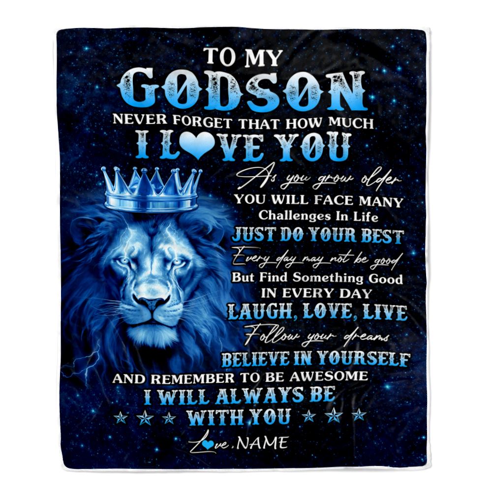 Personalized To My Godson Lion Blanket From Aunt Uncle I Love You Lion Ideas For Godson Birthday Gifts Graduation Christmas Customized Fleece Blanket | teecentury