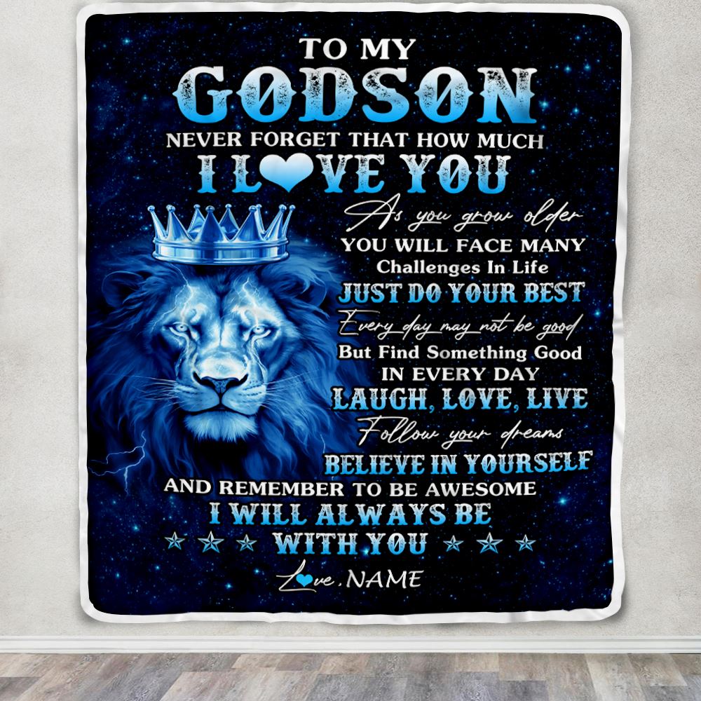 Personalized To My Godson Lion Blanket From Aunt Uncle I Love You Lion Ideas For Godson Birthday Gifts Graduation Christmas Customized Fleece Blanket | teecentury