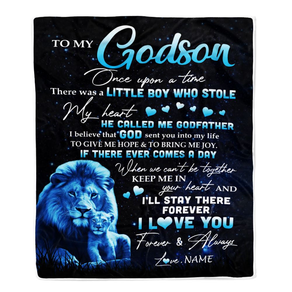 Personalized To My Godson Lion Blanket From Godfather I'll Stay There Forever Godson Birthday Graduation Christmas Customized Bed Quilt Fleece Throw Blanket | teecentury