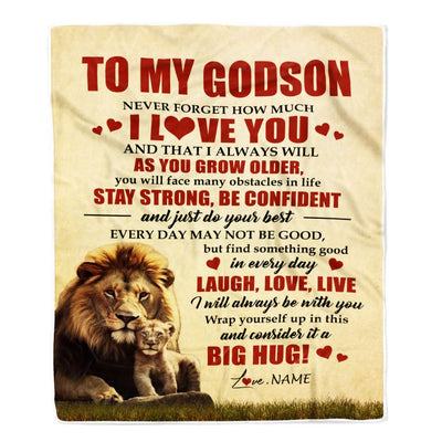 Personalized To My Godson Lion Blanket From Godfather Never Forget How Much I Love You Godson Birthday Graduation Christmas Customized Bed Fleece Blanket | teecentury