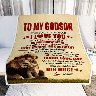 Personalized To My Godson Lion Blanket From Godfather Never Forget How Much I Love You Godson Birthday Graduation Christmas Customized Bed Fleece Blanket | teecentury