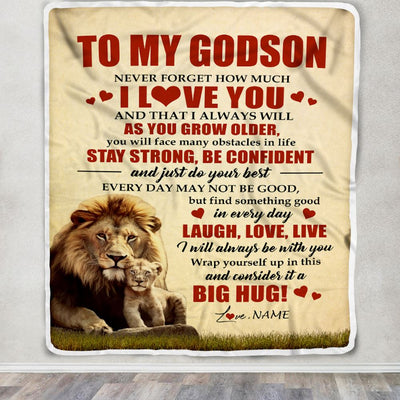Personalized To My Godson Lion Blanket From Godfather Never Forget How Much I Love You Godson Birthday Graduation Christmas Customized Bed Fleece Blanket | teecentury