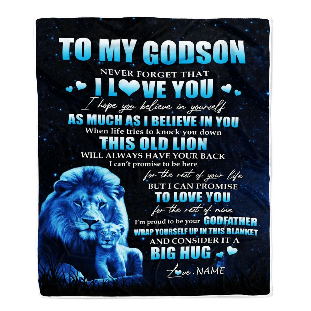 Personalized To My Godson Lion Blanket From Godfather Never Forget I Love You Godson Birthday Graduation Christmas Customized Bed Fleece Throw Blanket | teecentury