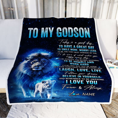 Personalized To My Godson Lion Blanket From Godfather Today Is A Good Day Godson Gifts Birthday Graduation Christmas Customized Bed Fleece Throw Blanket | teecentury
