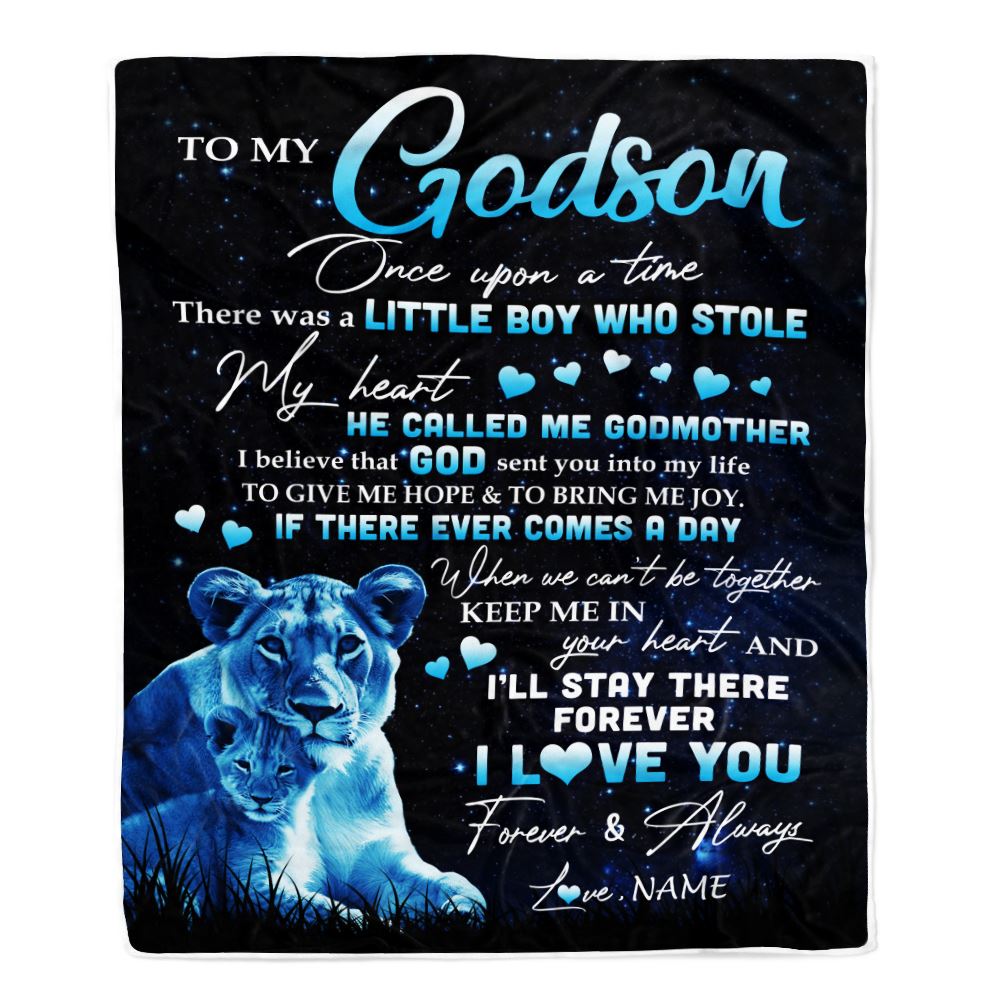 Personalized To My Godson Lion Blanket From Godmother I'll Stay There Forever Godson Birthday Graduation Christmas Customized Bed Quilt Fleece Throw Blanket | teecentury