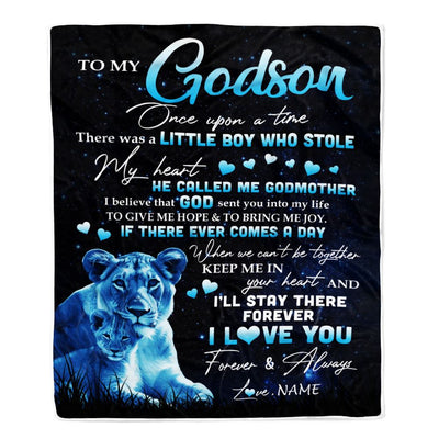 Personalized To My Godson Lion Blanket From Godmother I'll Stay There Forever Godson Birthday Graduation Christmas Customized Bed Quilt Fleece Throw Blanket | teecentury