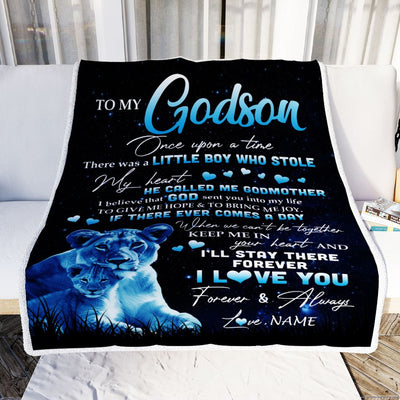 Personalized To My Godson Lion Blanket From Godmother I'll Stay There Forever Godson Birthday Graduation Christmas Customized Bed Quilt Fleece Throw Blanket | teecentury