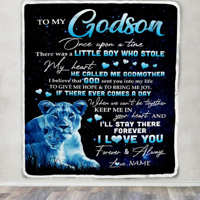 Personalized To My Godson Lion Blanket From Godmother I'll Stay There Forever Godson Birthday Graduation Christmas Customized Bed Quilt Fleece Throw Blanket | teecentury