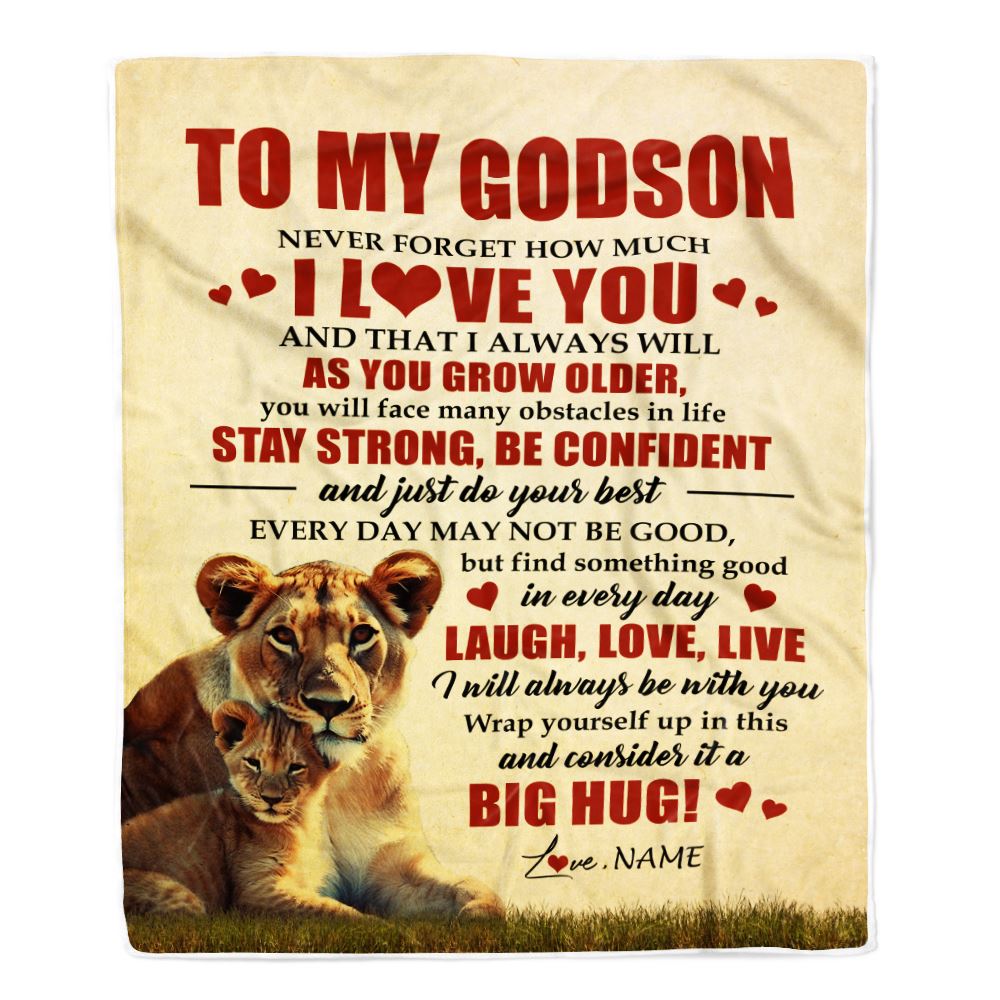Personalized To My Godson Lion Blanket From Godmother Never Forget How Much I Love You Godson Birthday Graduation Christmas Customized Bed Fleece Blanket | teecentury