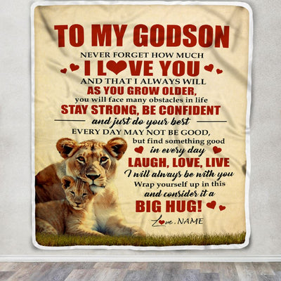 Personalized To My Godson Lion Blanket From Godmother Never Forget How Much I Love You Godson Birthday Graduation Christmas Customized Bed Fleece Blanket | teecentury