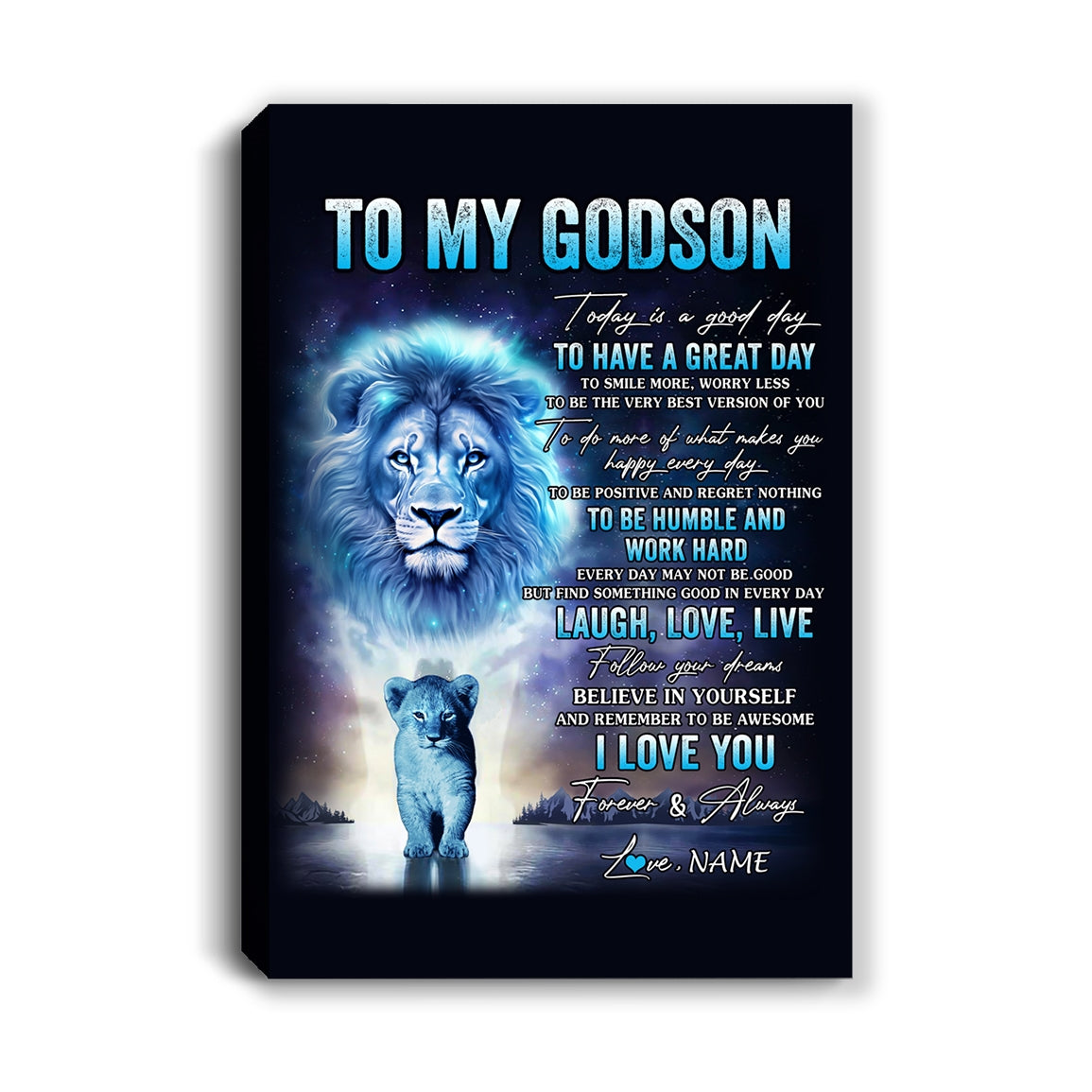 Personalized To My Godson Lion Canvas From Godfather Every Day Laugh Love Live Godson Birthday Gifts Graduation Christmas Custom Wall Art Print Framed Canvas | teecentury