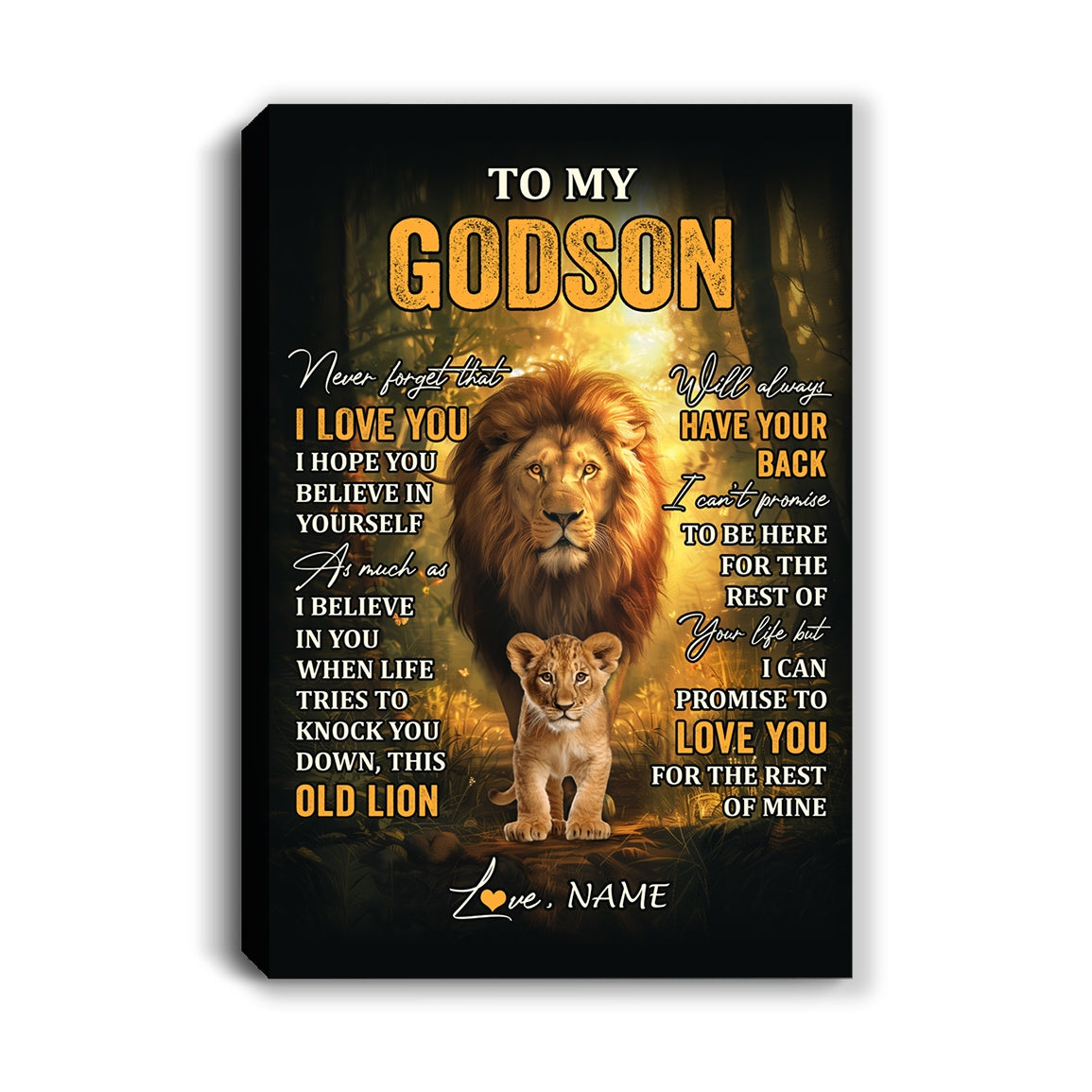 Personalized To My Godson Lion Canvas From Godfather Never Forget That I Love You Godson Birthday Gifts Graduation Christmas Custom Wall Art Print Framed Canvas | teecentury