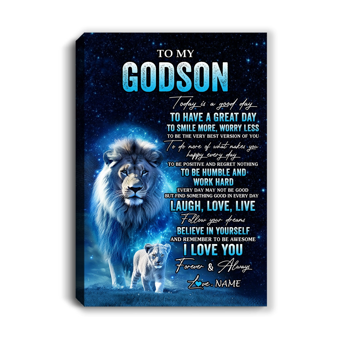 Personalized To My Godson Lion Canvas From Godfather Today Is A Good Day Godson Gifts Birthday Graduation Christmas Custom Wall Art Print Framed Canvas | teecentury